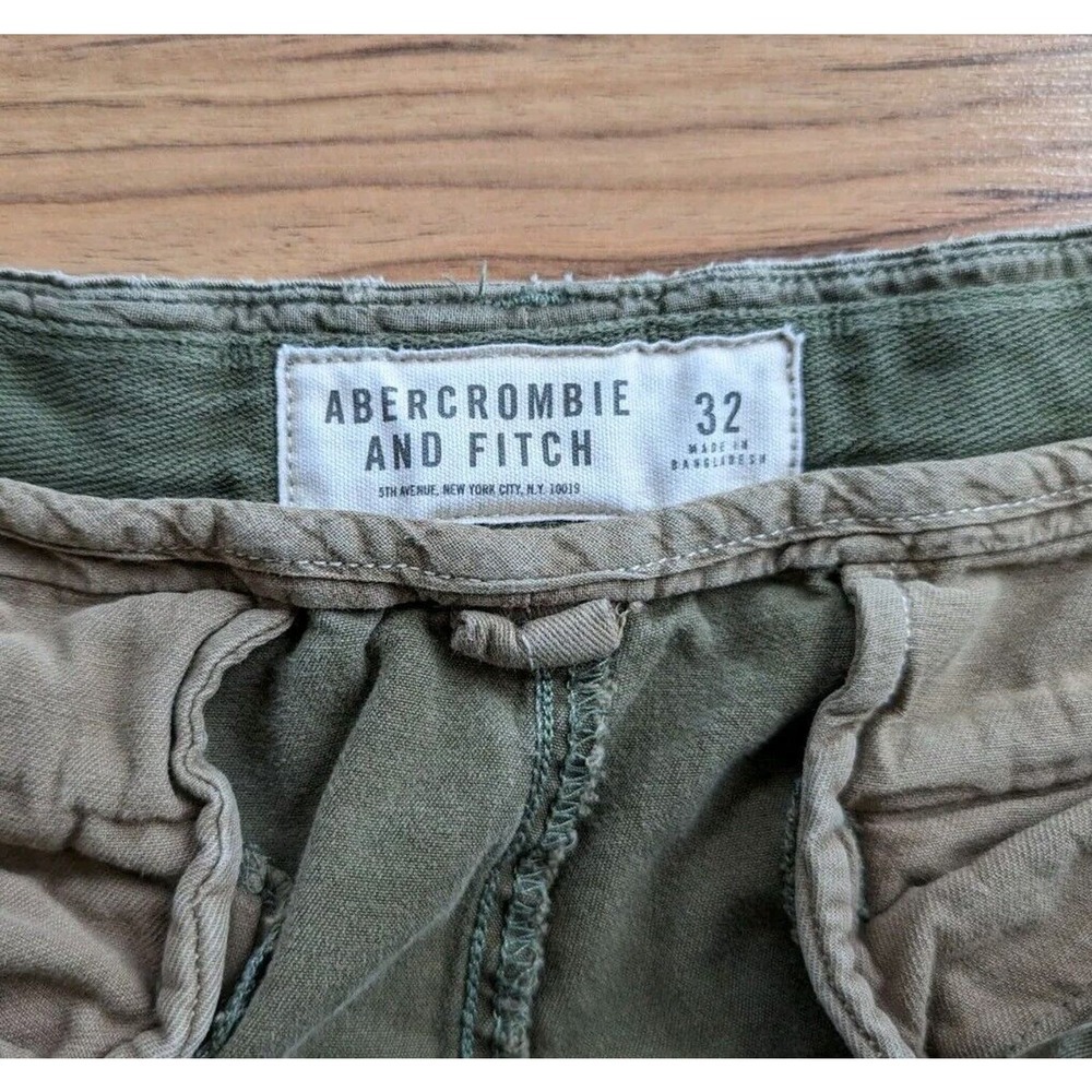 Abercrombie Fitch Shorts Mens 32 Army Y2K Button Drawstring Paratrooper Heavy A4 - Picture 5 of 9